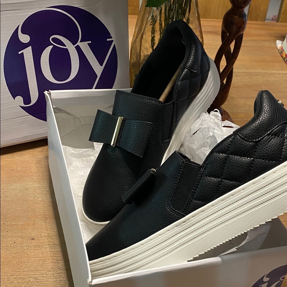 Joy 9 WIDE Black bow Slip-On genuine leather platform Loafers - ortho insole - Picture 2 of 15